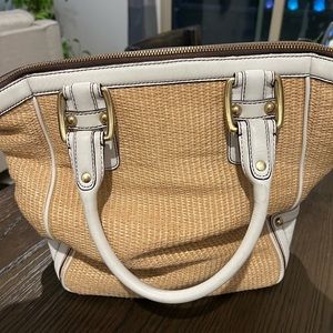 Banana Republic tan canvas bag with white leather